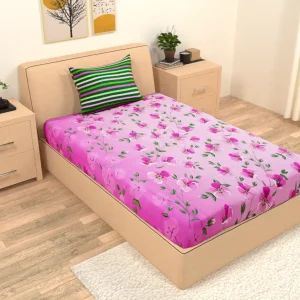 VAA®️ Blooming Pink Floral Single Bedsheet Set- 144 TC 100% Cotton