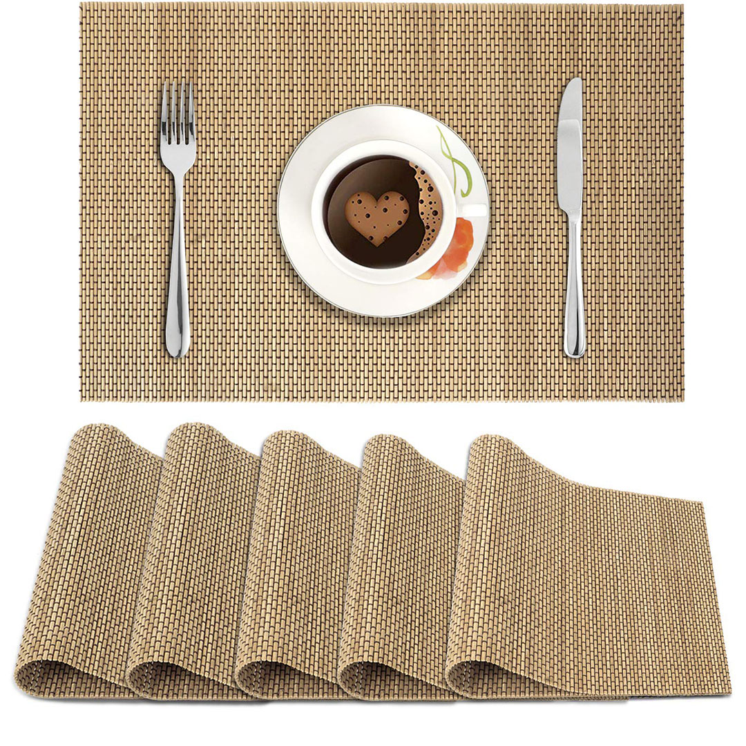 Checks-Mat---Gold-01 VAA Checks Table Mat - Gold -Set Of 6 - Image 1
