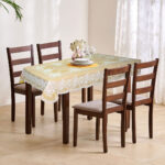 VAA Vinyl Blossom Table Cover Gold– 4 Seater | Pack of 1