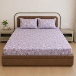 VAA Polycotton Bedsheet with Two Pillow Covers | 140 GSM | 224 x 243 CM | Floral Meadow - Grey & Pink - Image 2