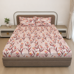 VAA Polycotton Bedsheet with Two Pillow Covers | 140 GSM | 224 x 243 CM | Floral Vine - Pink & Burgundy - Image 2