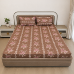 VAA Polycotton Bedsheet with Two Pillow Covers | 140 GSM | 224 x 243 CM | Floral Petals - Brown & Pink - Image 2