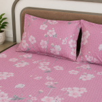 VAA Polycotton Bedsheet with Two Pillow Covers | 140 GSM | 224 x 243 CM | Floral Blossom - Purple, Peach & Green - Image 3