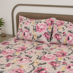 VAA Polycotton Bedsheet with Two Pillow Covers | 140 GSM | 224 x 243 CM | Floral Rose - Pink & Cream - Image 3
