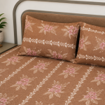 VAA Polycotton Bedsheet with Two Pillow Covers | 140 GSM | 224 x 243 CM | Floral Petals - Brown & Pink - Image 3