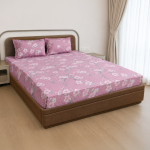 VAA Polycotton Bedsheet with Two Pillow Covers | 140 GSM | 224 x 243 CM | Floral Blossom - Purple, Peach & Green