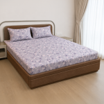 VAA Polycotton Bedsheet with Two Pillow Covers | 140 GSM | 224 x 243 CM | Floral Meadow - Grey & Pink