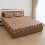 VAA Polycotton Bedsheet with Two Pillow Covers | 140 GSM | 224 x 243 CM | Floral Petals - Brown & Pink