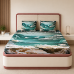 VAA 7D Premium Double Bedsheet with 2 Pillow Covers | Ocean Wave & Cloudscape Digital Print | Cotton Finish GSM 120 | 230 x 241 CM - Image 2