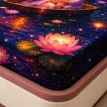 VAA Lumina Premium Double Bedsheet with 2 Pillow Covers | Midnight Lotus Love | Blue | Cotton Finish GSM 120 | 230 x 241 CM - Image 4