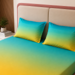 VAA Ombre Premium Double Bedsheet with 2 Pillow Covers | Tropical Sunrise | Teal Green & Sunlit Yellow | Cotton Finish GSM 120 | 230 x 241 CM - Image 3