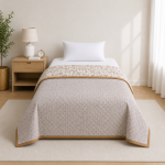 VAA Reversible Single Bed Dohar Ac Comforter 100% Cotton | 170 GSM | Size 138 x 219 centimeter |Geometric | Beige & Brown - Image 3