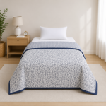 VAA Reversible Single Bed Dohar Ac Comforter Cotton | 170 GSM | Size 138 x 219 centimeter | Paisley | White & Blue Grey - Image 2