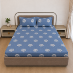 VAA Cotton Double Bedsheet with 2 Pillow Covers | 144 GSM | 224 X 243 CM | Lotus | Sky Blue & Slate Blue - Image 2