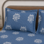 VAA Cotton Double Bedsheet with 2 Pillow Covers | 144 GSM | 224 X 243 CM | Lotus | Sky Blue & Slate Blue - Image 3