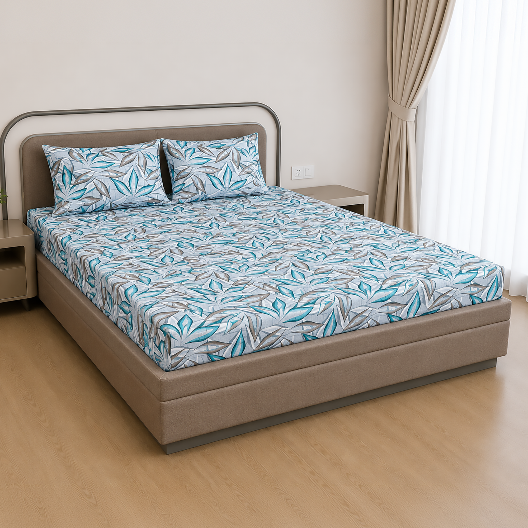 Blue floral_Cotton Bedsheet_Side Cotton Double Bedsheet