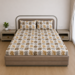 VAA Cotton Double Bedsheet with 2 Pillow Covers | 144 GSM | 224 X 243 CM | Vintage Floral | Brown, Beige & White - Image 2