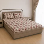 VAA Cotton Double Bedsheet with 2 Pillow Covers | 144 GSM | 224 X 243 CM | Floral | Maroon & Grey