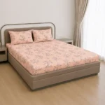 VAA Cotton Double Bedsheet with 2 Pillow Covers | 144 GSM | 224 X 243 CM | Cherry Blossom | Peach