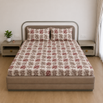 VAA Cotton Double Bedsheet with 2 Pillow Covers | 144 GSM | 224 X 243 CM | Floral | Maroon & Grey - Image 2