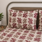 VAA Cotton Double Bedsheet with 2 Pillow Covers | 144 GSM | 224 X 243 CM | Floral | Maroon & Grey - Image 3