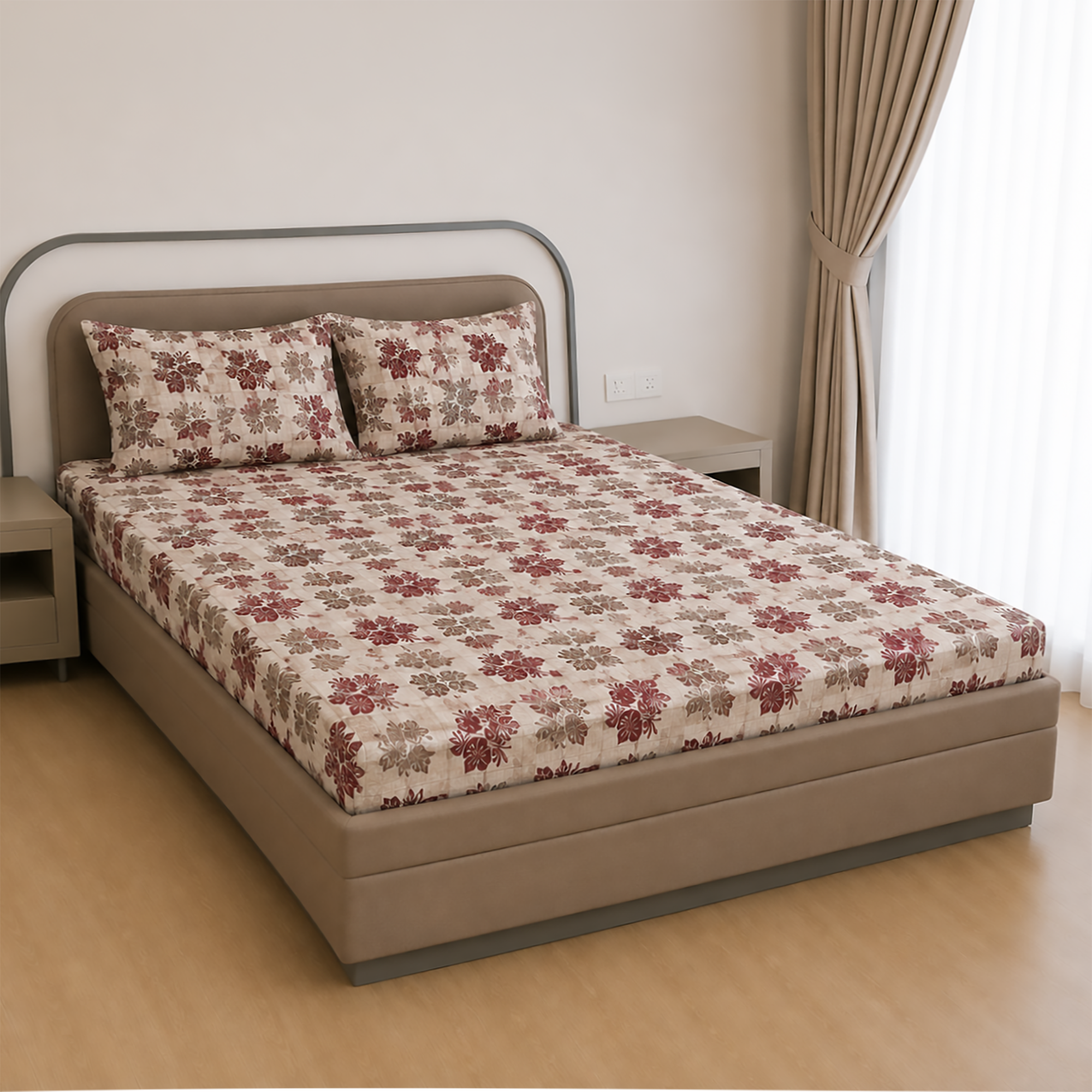 Maroon Floral_Cotton Bedsheet_Side Cotton Double Bedsheet