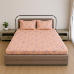VAA Cotton Double Bedsheet with 2 Pillow Covers | 144 GSM | 224 X 243 CM | Cherry Blossom | Peach - Image 2