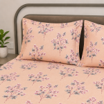 VAA Cotton Double Bedsheet with 2 Pillow Covers | 144 GSM | 224 X 243 CM | Cherry Blossom | Peach - Image 3