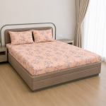 VAA Cotton Double Bedsheet with 2 Pillow Covers | 144 GSM | 224 X 243 CM | Cherry Blossom | Peach