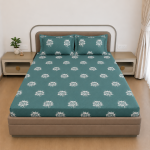 VAA Cotton Double Bedsheet with 2 Pillow Covers | 144 GSM | 224 X 243 CM | Lotus | Teal Green & Ivory - Image 2