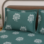 VAA Cotton Double Bedsheet with 2 Pillow Covers | 144 GSM | 224 X 243 CM | Lotus | Teal Green & Ivory - Image 3