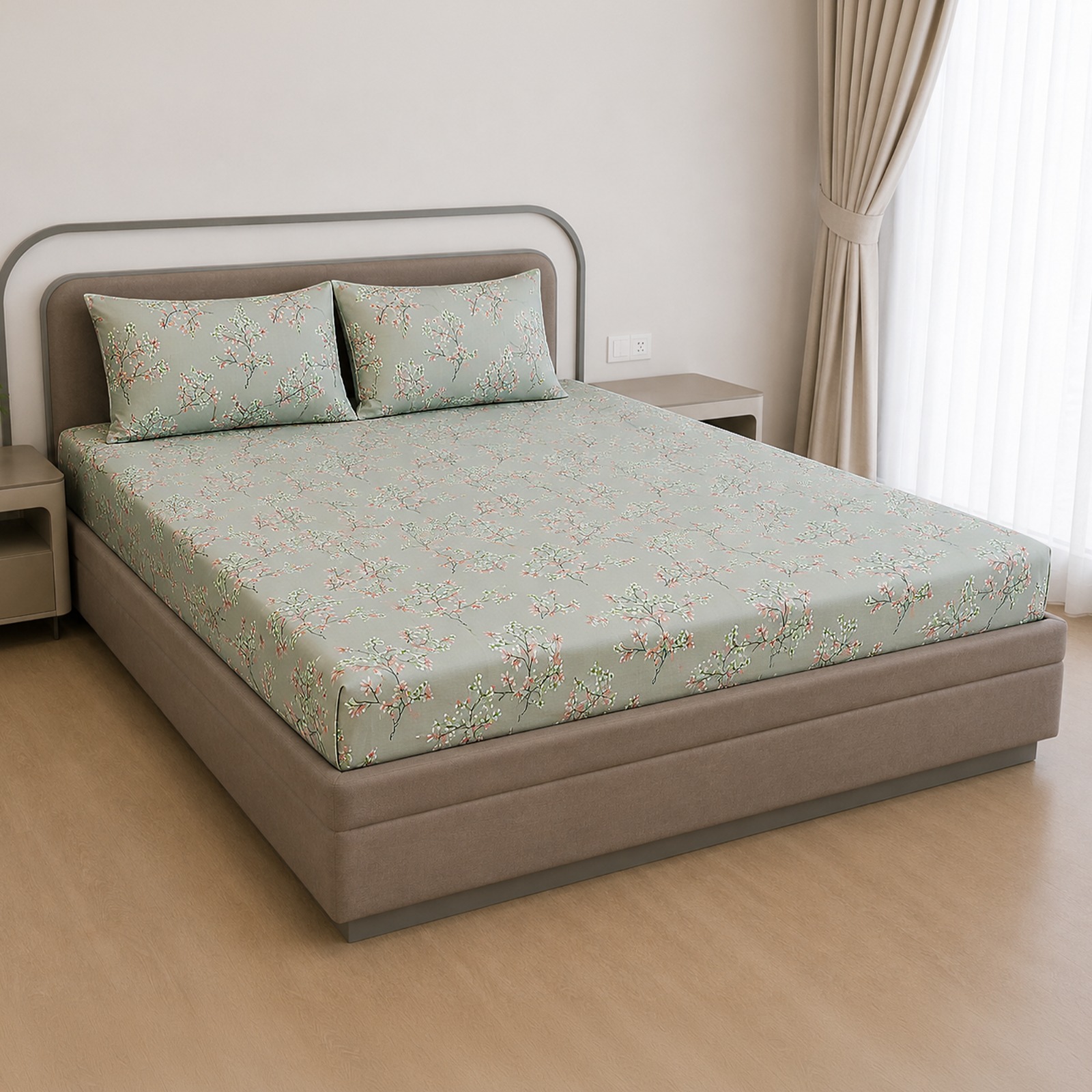 WhatsApp Image 2026-09-02 at 5.25.45 PM VAA Cotton Double Bedsheet with 2 Pillow Covers | 144 GSM | 224 X 243 CM | Spring Blossom | Green - Image 1
