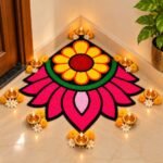 Vibrant Floral Rangoli Mat Corner Décor (Pack of 1) - Image 2