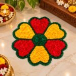 Colorful Floral Heart Rangoli Mat Entrance & Festival Décor - (Pack of 1)