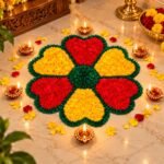 Colorful Floral Heart Rangoli Mat Entrance & Festival Décor - (Pack of 1) - Image 2