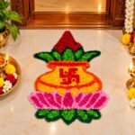 Floral Kalash Rangoli with Lotus Base Festival Décor (Pack of 1)