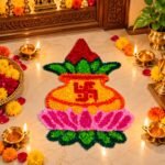 Floral Kalash Rangoli with Lotus Base Festival Décor (Pack of 1) - Image 3
